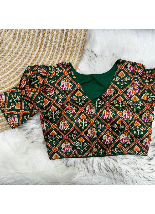 Pure Cotton Green Festival Wear Printed Radymade Blouse